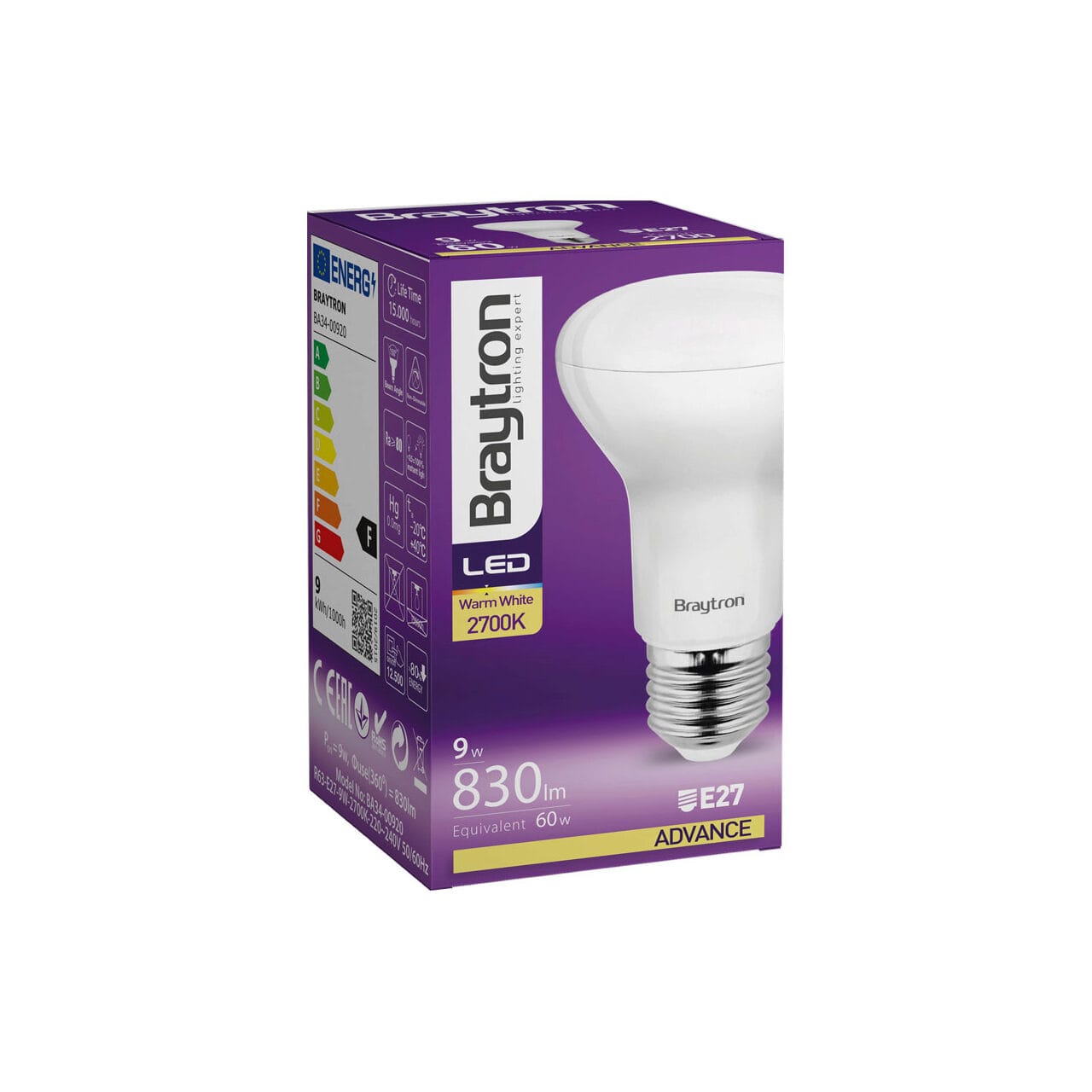 BEC LED 9W R63 3000K 780LM E27 - imagine 3