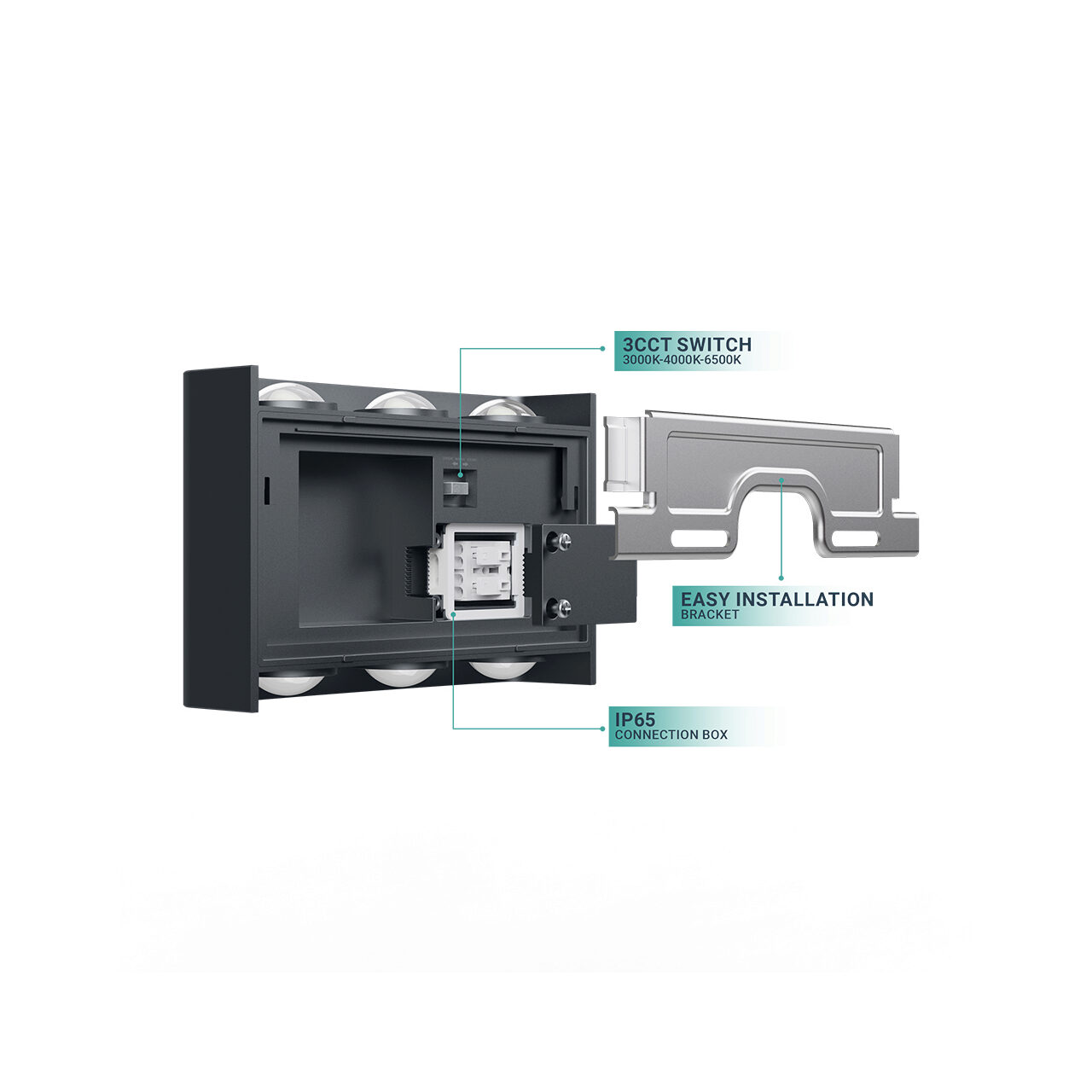 CORP LED PT, 6W 3in1 VECTOR-B-WL GRI IP65 - imagine 6