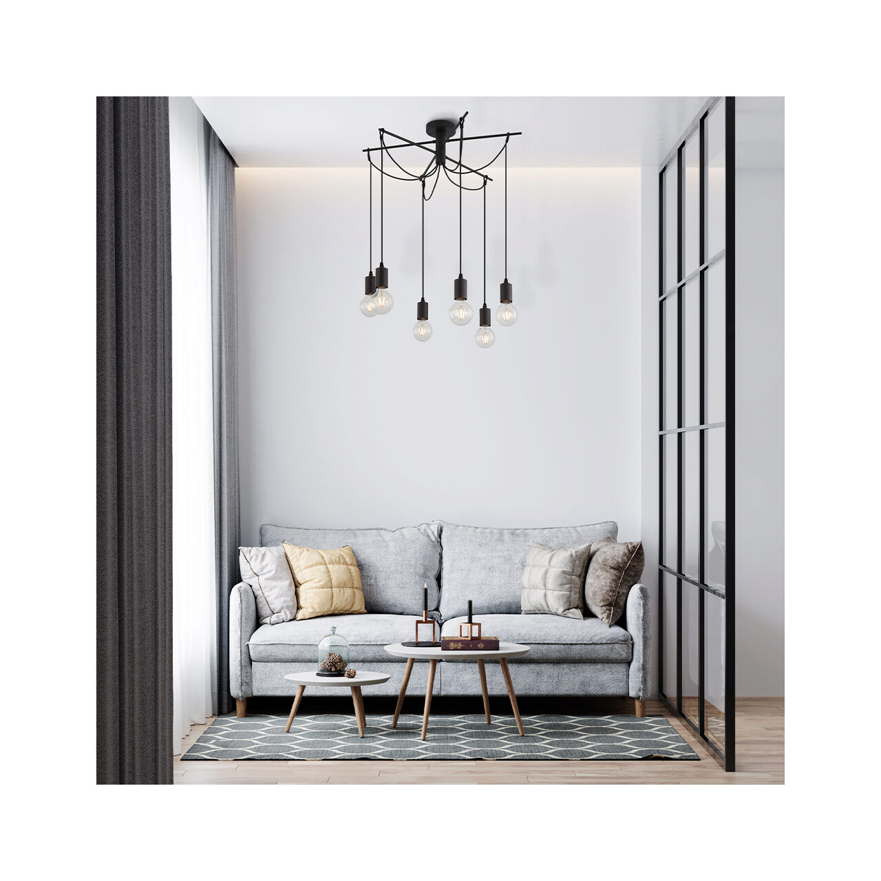 PENDUL G004C-6H-6xE27 CU CABLU NEGRU - imagine 2