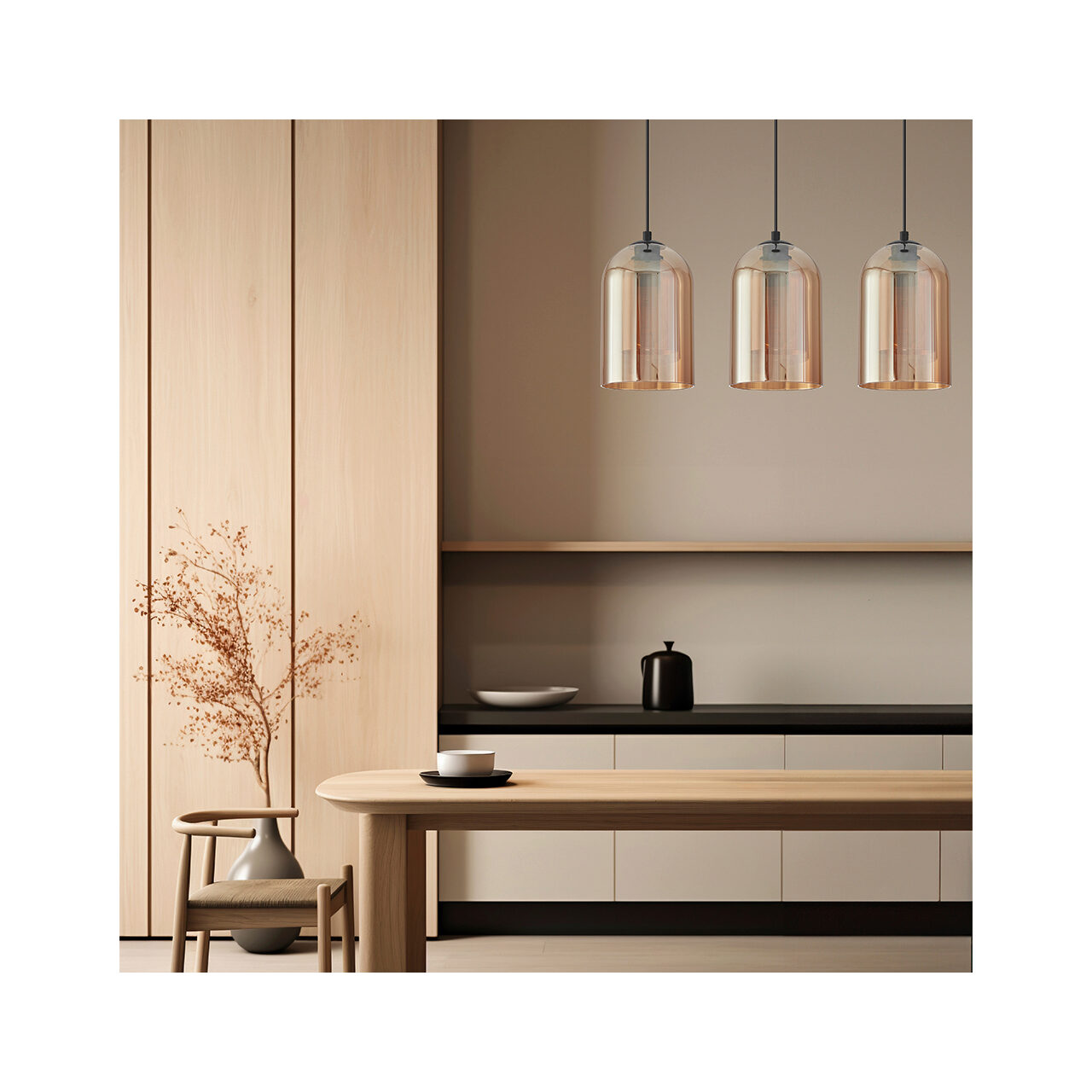PENDUL LINIAR S004S-3H-3xE27-STICLA AURIU - imagine 2