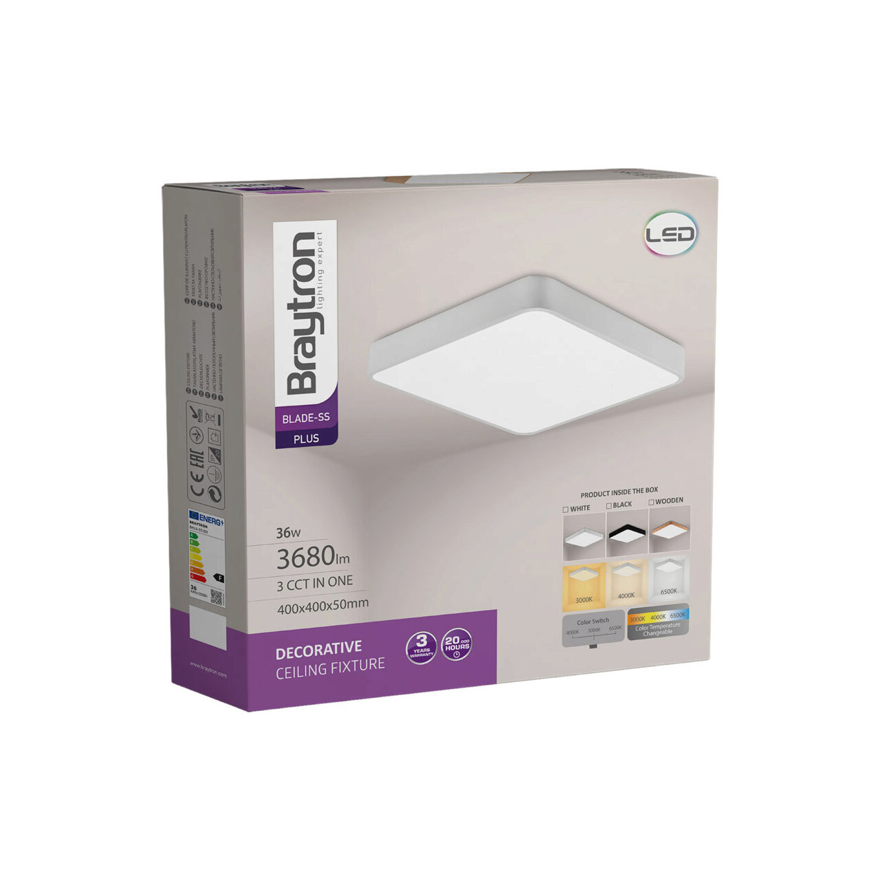 PLAFONIERA LED 36W 3000/4000/6500K ALB BLADE SQR - imagine 4