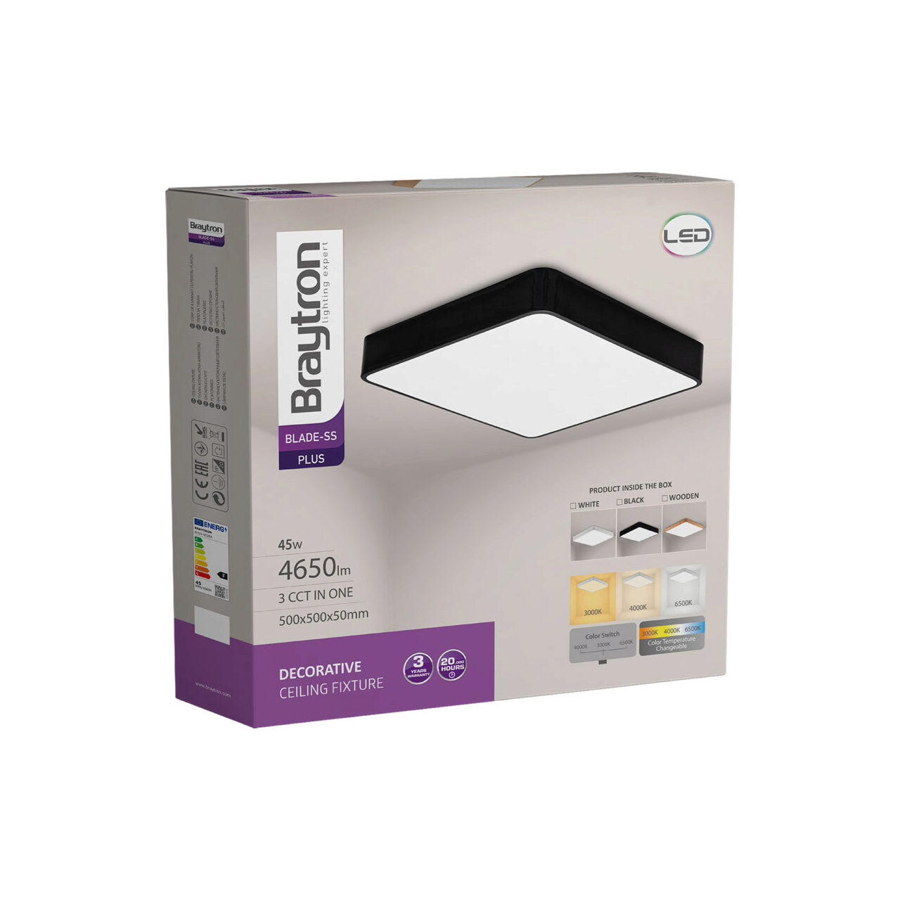 PLAFONIERA LED 45W 3000/4000/6500K NEGR BLADE SQR - imagine 4