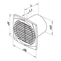 dimensiuni Ventilator axial, Julien Stile, Vents 125 D, evacuare, grila patrata, cu plasa, diametru 125 mm, 180 mc/h